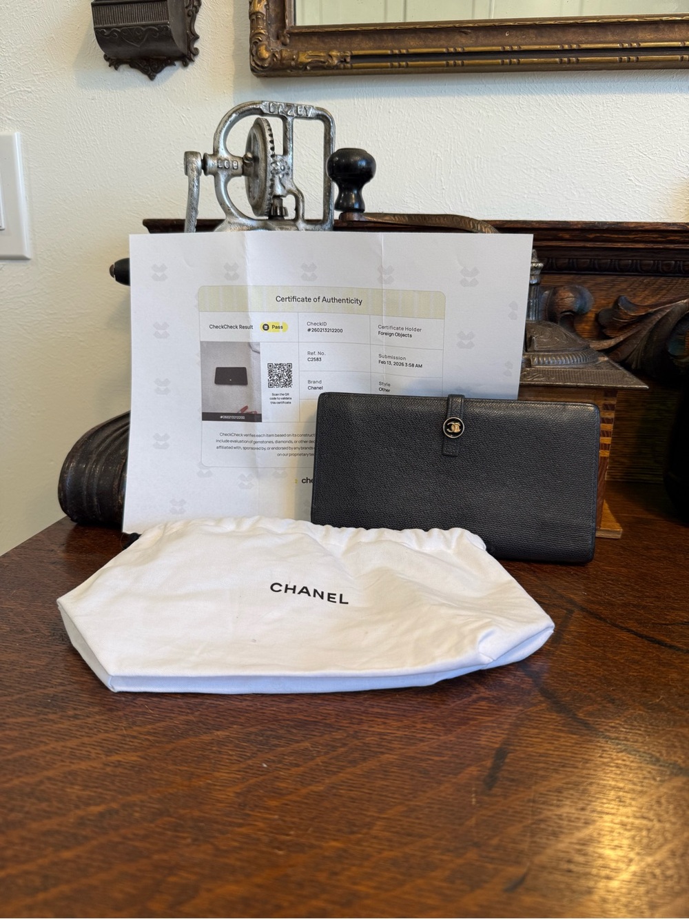 CHANEL Black Caviar Leather Continental Wallet with CC Snap with COA